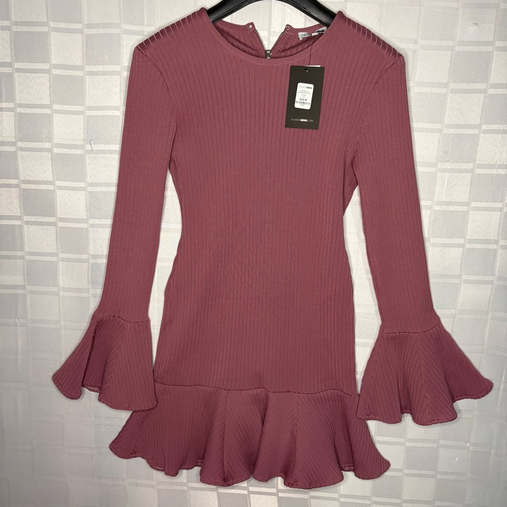 Fashion Nova Ribbed Mini Dress in Dusty Rose warm dress New with tags